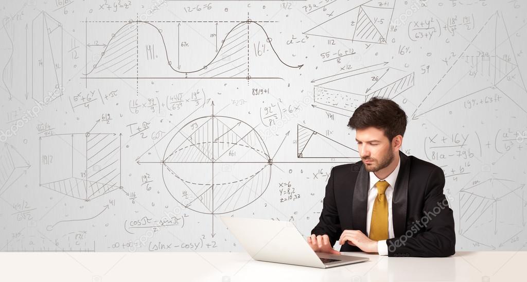 Businessman with business calculations background