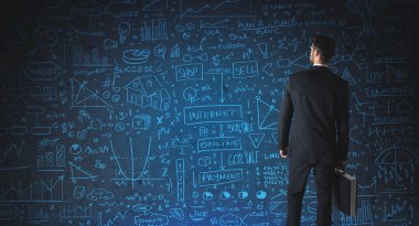 Ekonomi projesi geçmişi olan iş adamı çizimi