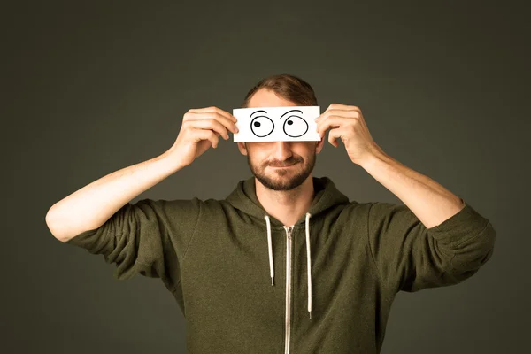 Silly man looking with hand drawn eye balls — Stock Photo, Image