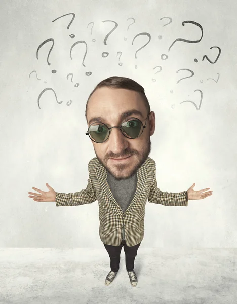 Big head person with question marks — Stock Photo, Image