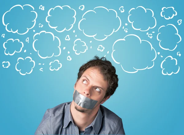 Funny person with taped mouth — Stock Photo, Image