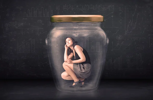 Businesswoman shut inside a glass jar concept — Stock Photo, Image