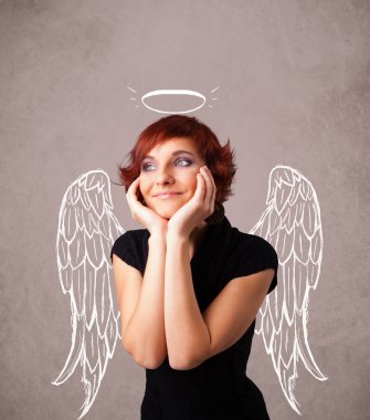 Cute girl with angel illustrated wings clipart