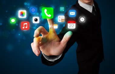 yakışıklı işadamı renkli mobil app simgeleri bok ile basarak