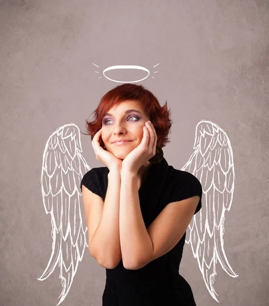 Schattig meisje met engel geïllustreerde vleugels — Stockfoto