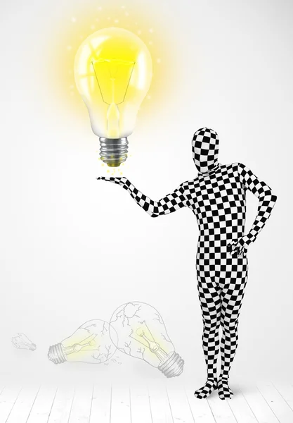 Man in full body with glowing light bulb — Stock Photo, Image