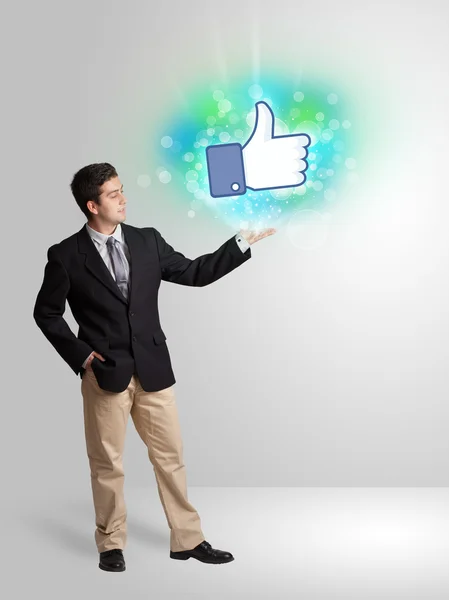 Young teenager with like social media illustration — Stock Photo, Image
