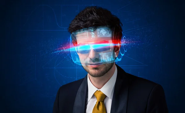 Man with future high tech smart glasses — Stock Photo, Image