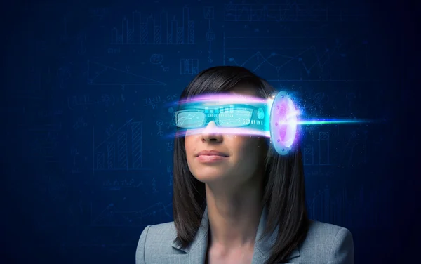 Woman from future with high tech smartphone glasses — Stock Photo, Image