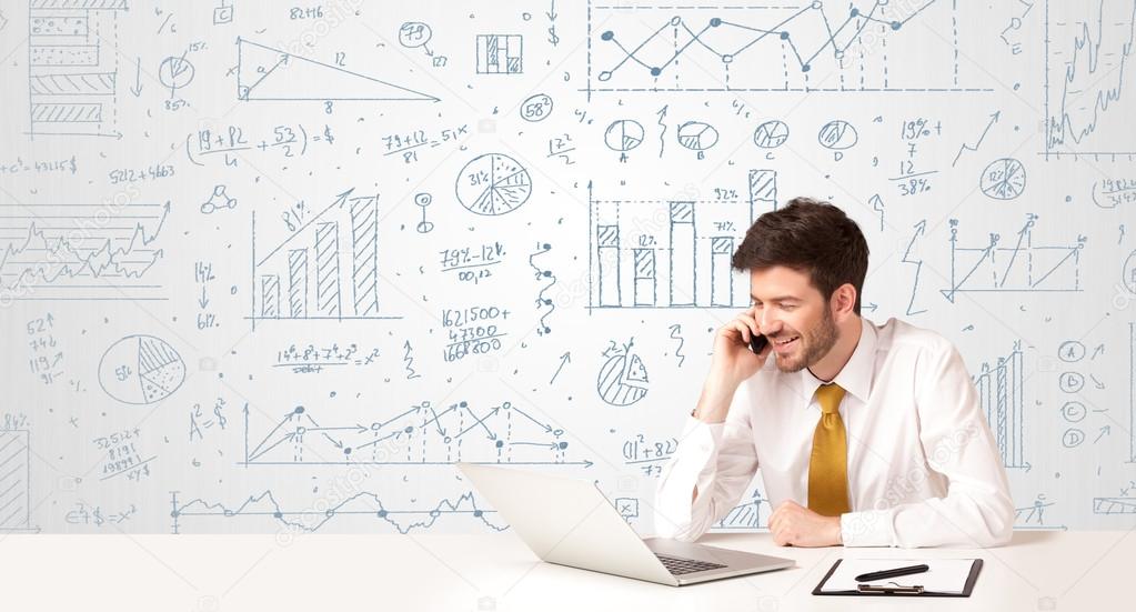Businessman with diagram background
