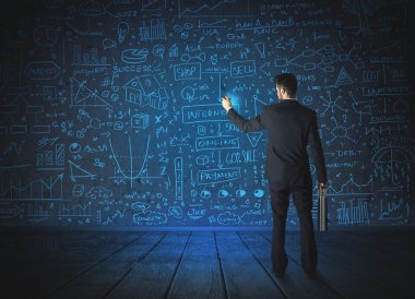 Ekonomi projesi geçmişi olan iş adamı çizimi