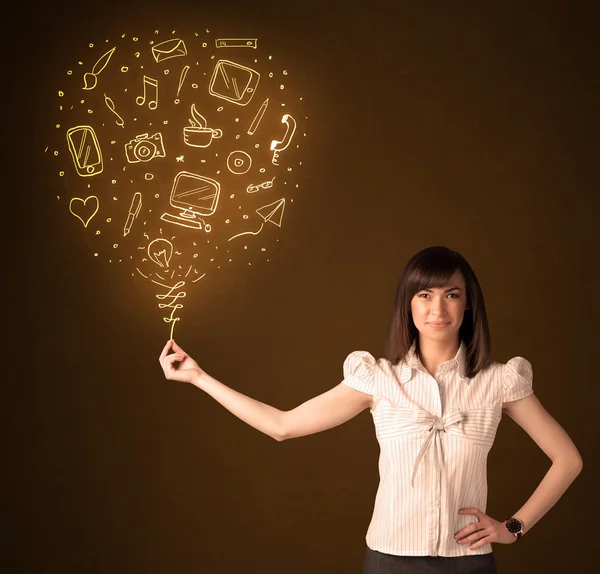 Businesswoman with a social media balloon — Stock Photo, Image