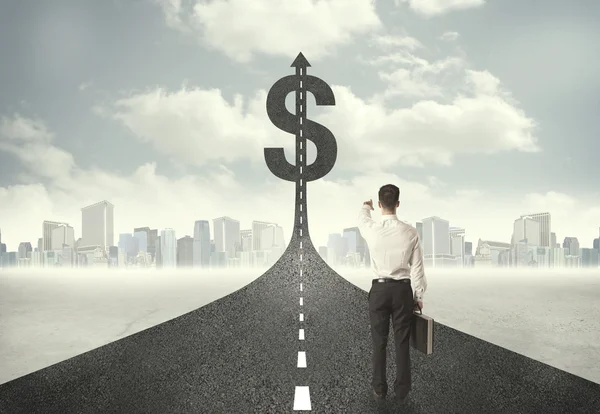 dolar işareti doğru yol başlık üzerinde iş adamı