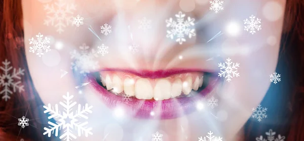 Pretty woman mouth blowing cold breeze — Stock Photo, Image