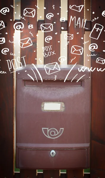 Buzón con iconos de correo dibujado a mano blanco — Foto de Stock