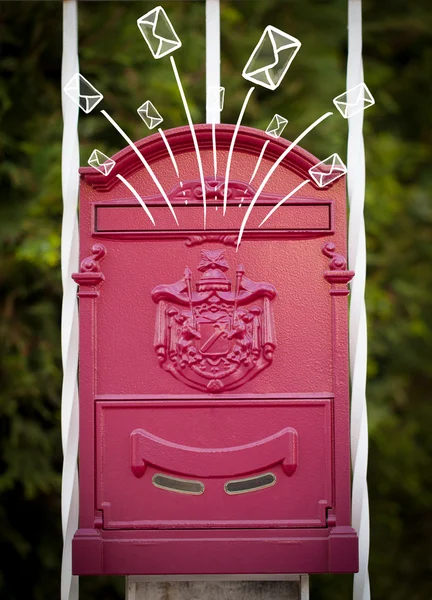 Hand drawn envelopes comming out of a mailbox — Stock Photo, Image