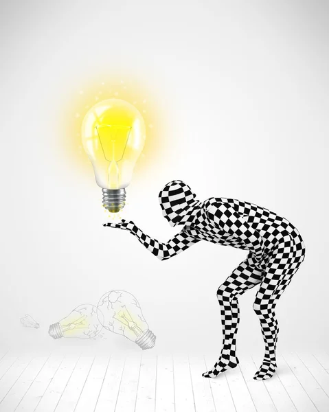 Man in full body with glowing light bulb — Stock Photo, Image