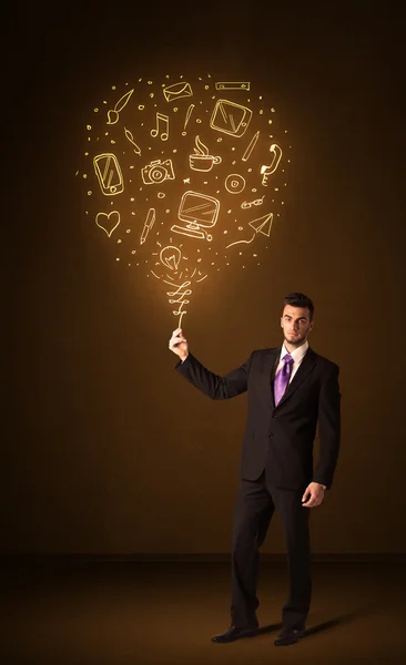 Affärsman med en ballong för sociala medier — Stockfoto