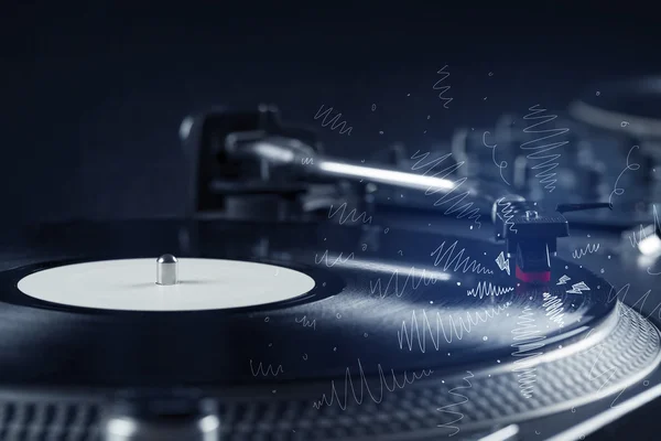 Turntable playing music with hand drawn cross lines — Stock Photo, Image