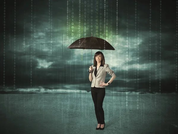 비즈니스 여자 우산 데이터 보호 개념 서 — 스톡 사진