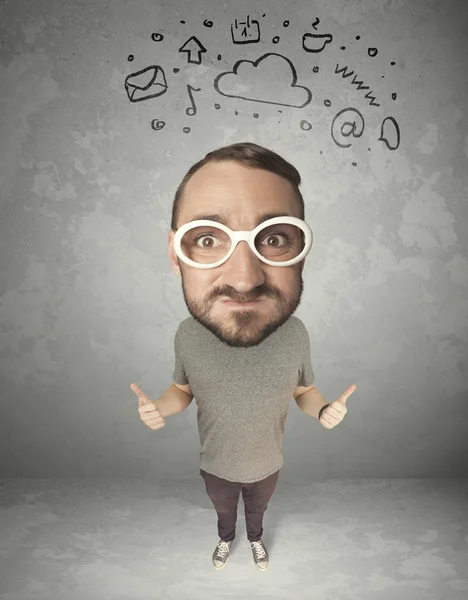 Big head person with social media marks — Stock Photo, Image