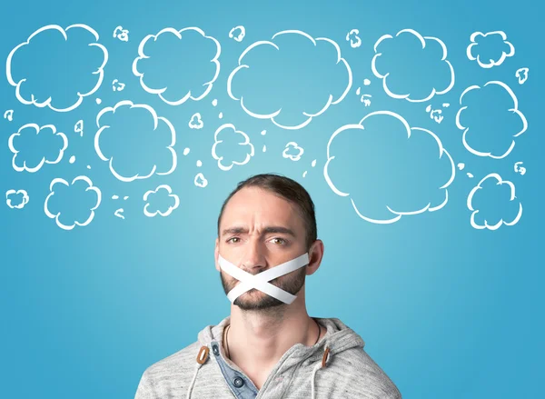 Funny person with taped mouth — Stock Photo, Image