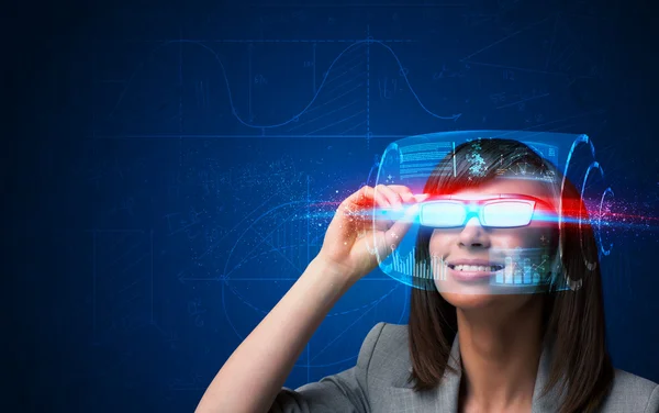 Future woman with high tech smart glasses — Stock Photo, Image