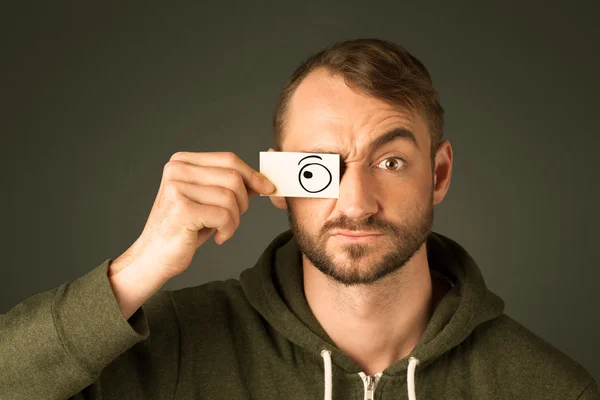 Silly man looking with hand drawn eye balls — Stock Photo, Image