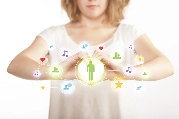 Hands creating a form with social media connection — Stock Photo, Image