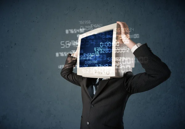 Human cyber monitor pc calculating computer data concept — Stock Photo, Image