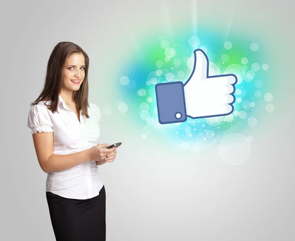 Young girl with like social media illustration — Stock Photo, Image