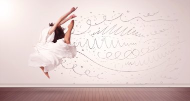 El çizgileri ve oklarla atlayan güzel bir kadın ortaya çıkıyor.