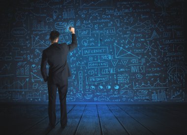 Ekonomi projesi geçmişi olan iş adamı çizimi