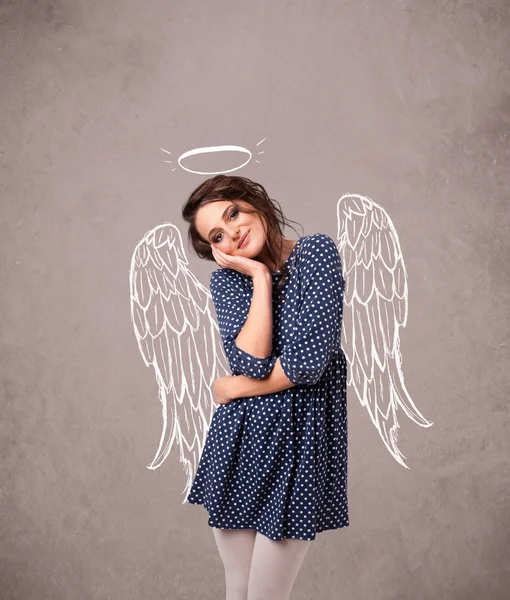かわいいです女の子とともに天使イラスト翼 — ストック写真