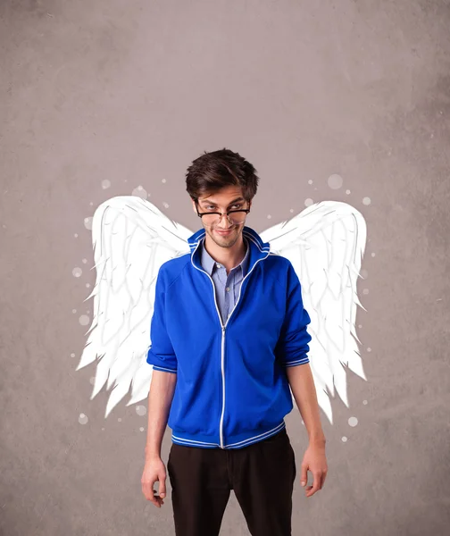 Person with angel illustrated wings on grungy background — Stock Photo, Image
