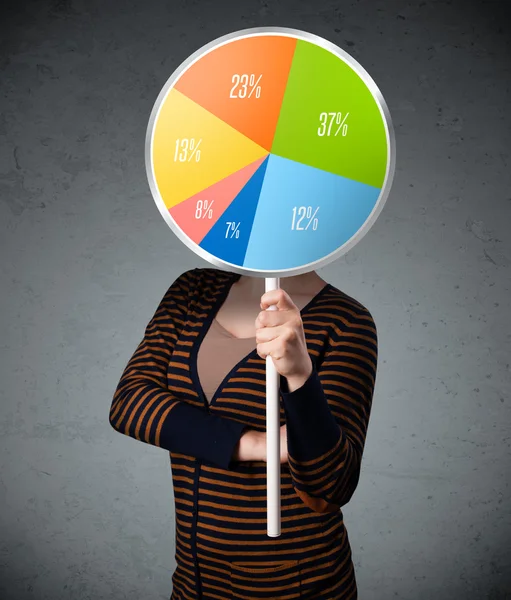 Young woman holding a pie chart — Stock Photo, Image