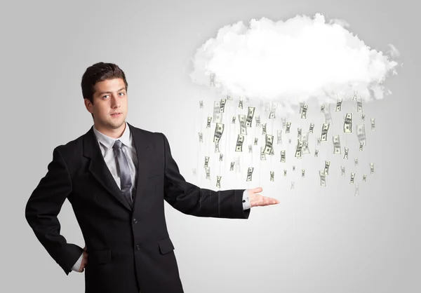 Man with cloud and money rain concept — Stock Photo, Image