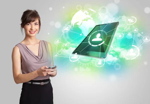 Business girl showing modern tablet technology concept — Stock Photo, Image