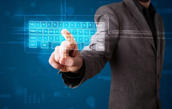 Businessman pressing virtual type of keyboard — Stock Photo, Image