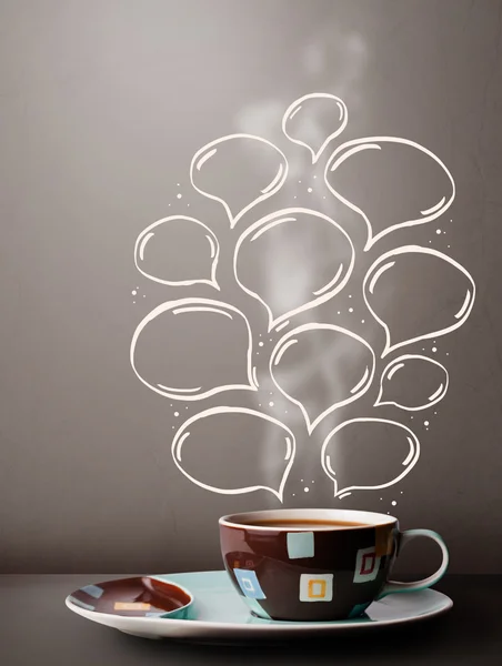 Coffee mug with hand drawn speech bubbles — Stock Photo, Image