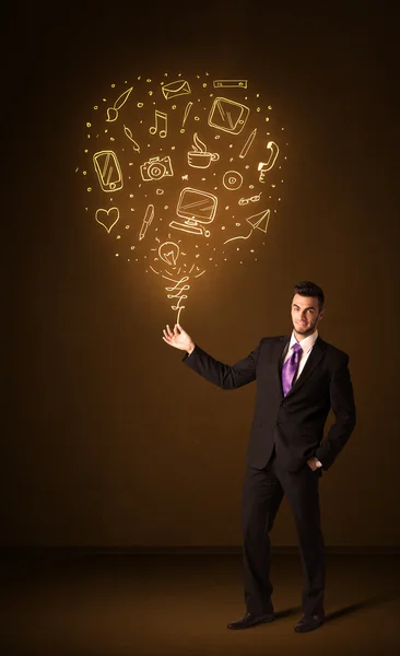 Zakenman met een social media ballon — Stockfoto