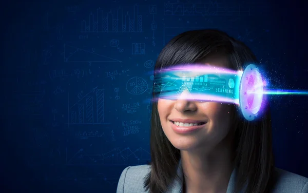 Woman from future with high tech smartphone glasses — Stock Photo, Image