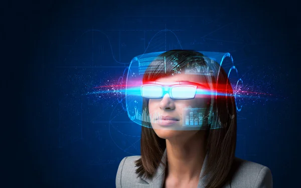 Future woman with high tech smart glasses — Stock Photo, Image