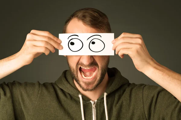 Silly man looking with hand drawn eye balls — Stock Photo, Image