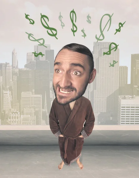 Big head person with idea dollar marks — Stock Photo, Image