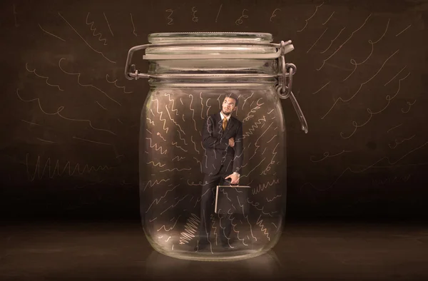 Businessman inside a jar with powerful hand drawn lines concept — Stock Photo, Image