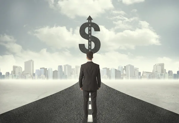 dolar işareti doğru yol başlık üzerinde iş adamı