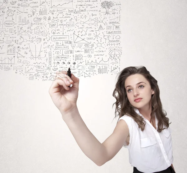 Mujer joven bosquejando y calculando pensamientos —  Fotos de Stock