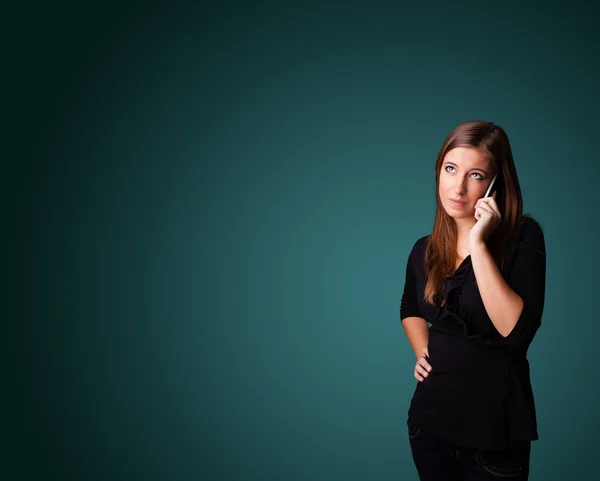 Young woman making phone call with copy space — Stock Photo, Image