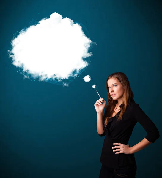 Young woman smoking unhealthy cigarette with dense smoke — Stock Photo, Image